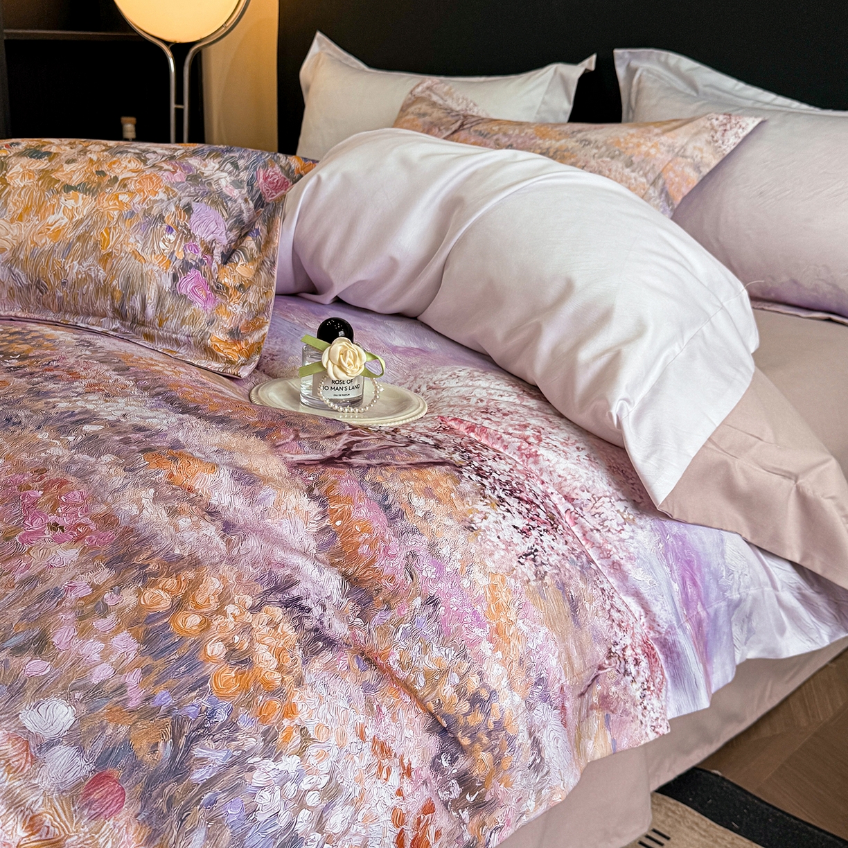 91家纺网 家纺一手货源 找家纺 置顶家纺 2025秋冬新款亲肤加厚140克磨毛四件套-普罗旺斯羽翎系列 普罗旺斯-豆紫