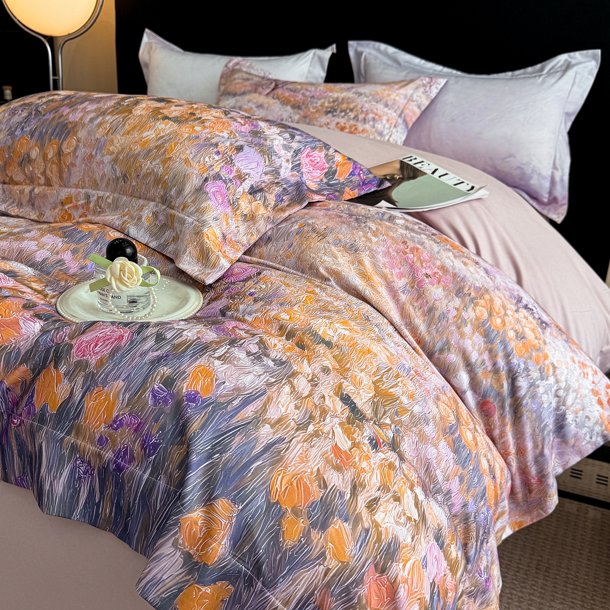 91家纺网 家纺一手货源 找家纺 置顶家纺 2025秋冬新款亲肤加厚140克磨毛四件套-普罗旺斯羽翎系列 普罗旺斯-豆紫