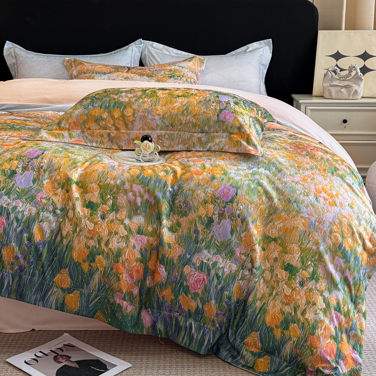 91家纺网 家纺一手货源 找家纺 置顶家纺 2025秋冬新款亲肤加厚140克磨毛四件套-普罗旺斯羽翎系列 普罗旺斯-玉兰