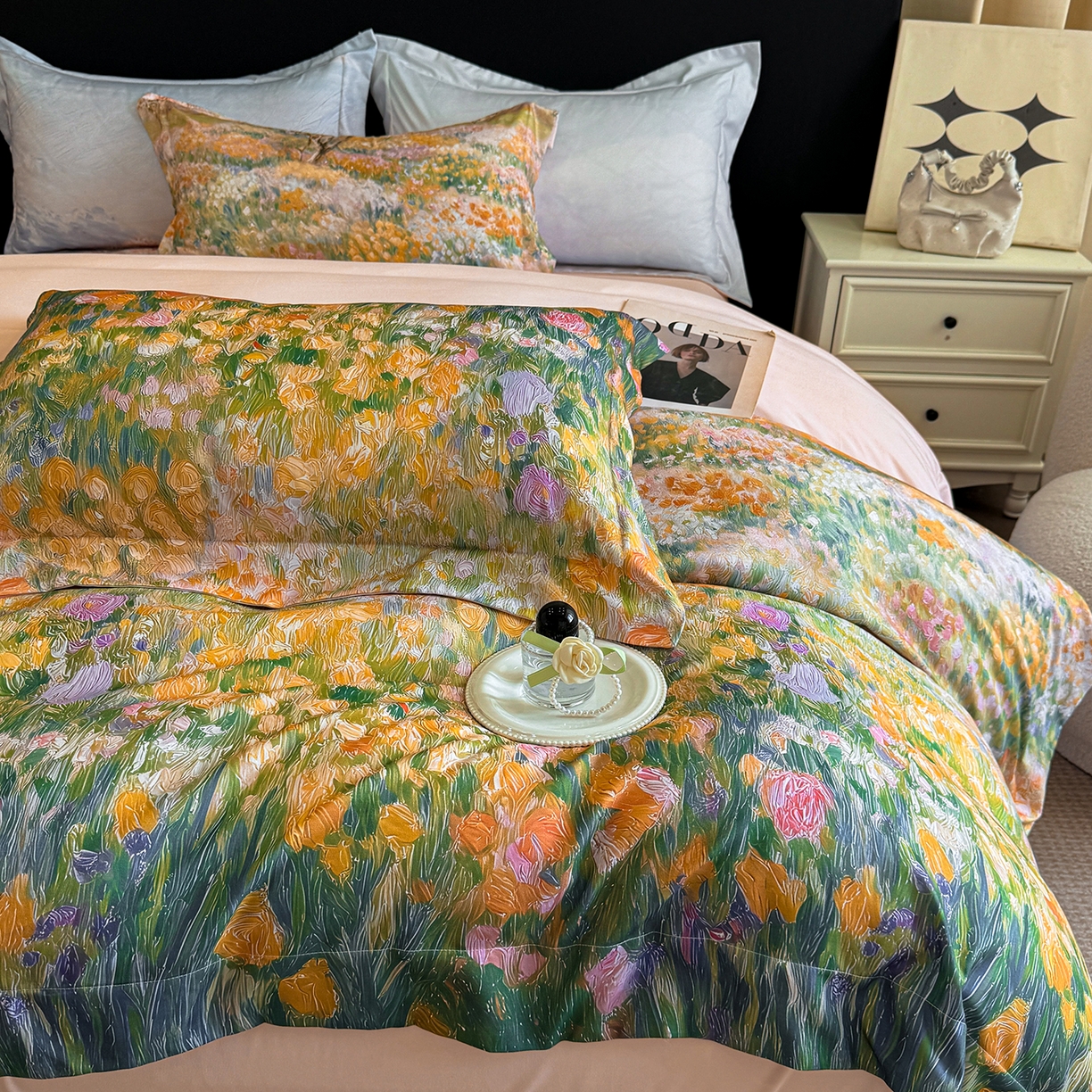 91家纺网 家纺一手货源 找家纺 置顶家纺 2025秋冬新款亲肤加厚140克磨毛四件套-普罗旺斯羽翎系列 普罗旺斯-玉兰