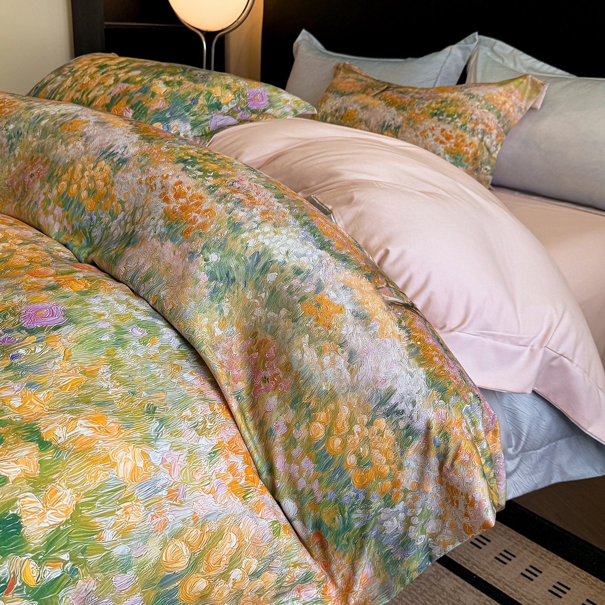 91家纺网 家纺一手货源 找家纺 置顶家纺 2025秋冬新款亲肤加厚140克磨毛四件套-普罗旺斯羽翎系列 普罗旺斯-玉兰