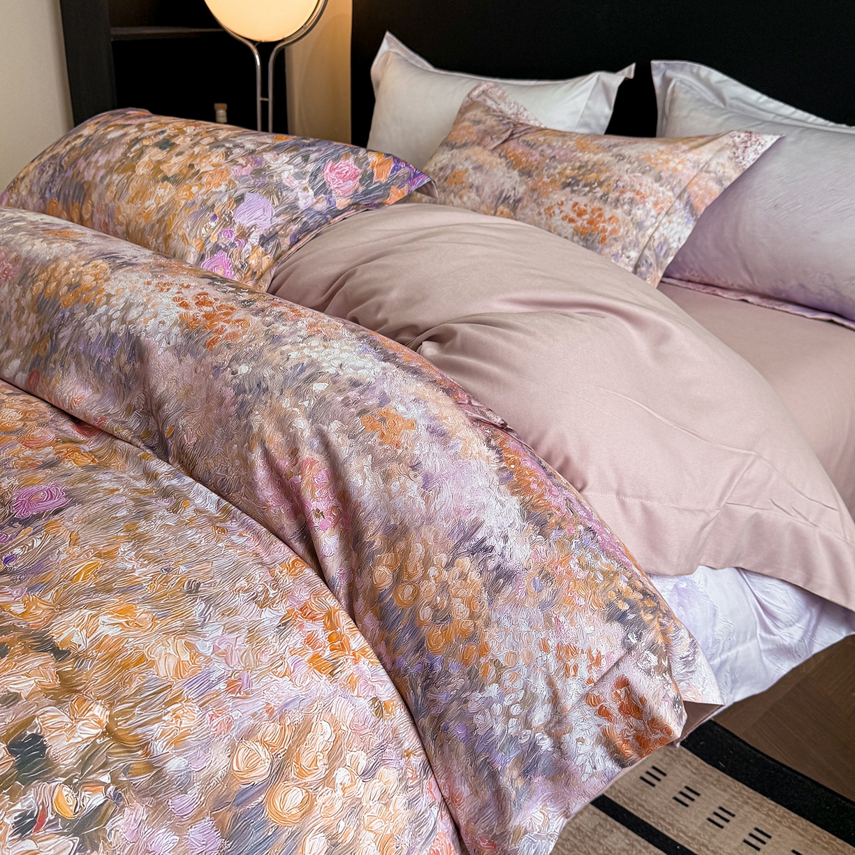 91家纺网 家纺一手货源 找家纺 置顶家纺 2025秋冬新款亲肤加厚140克磨毛四件套-普罗旺斯羽翎系列 普罗旺斯-豆紫