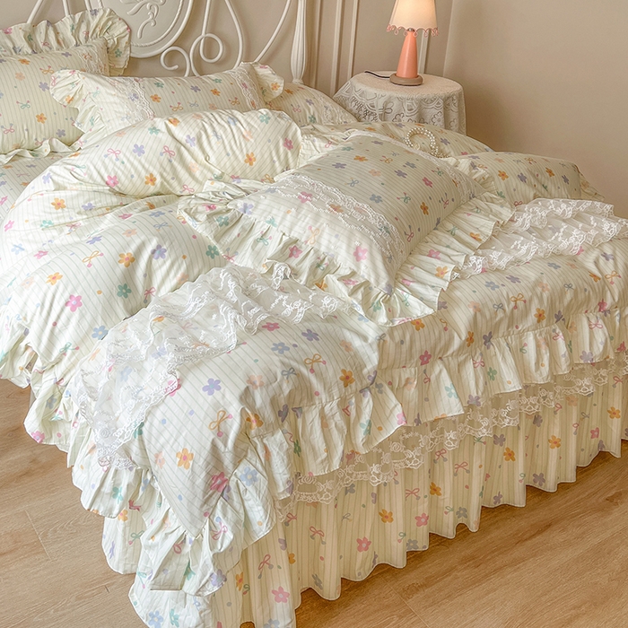 网红馆（ck家纺） 2025新款全棉纯棉印花13372床裙四件套 花丛间