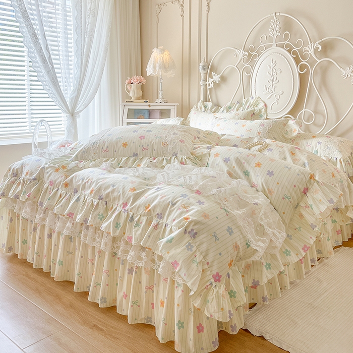 91家纺网 家纺一手货源 找家纺 网红馆（ck家纺） 2025新款全棉纯棉印花13372床裙四件套 花丛间