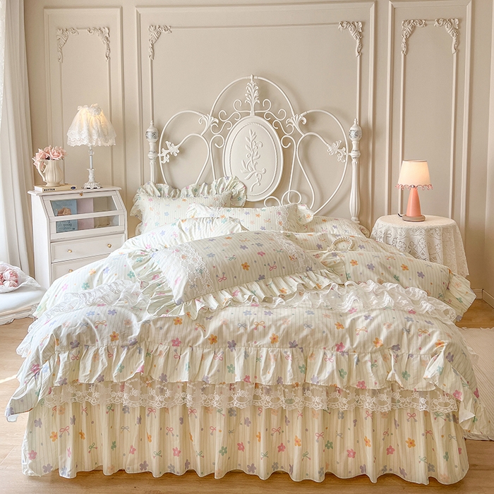 91家纺网 家纺一手货源 找家纺 网红馆（ck家纺） 2025新款全棉纯棉印花13372床裙四件套 花丛间