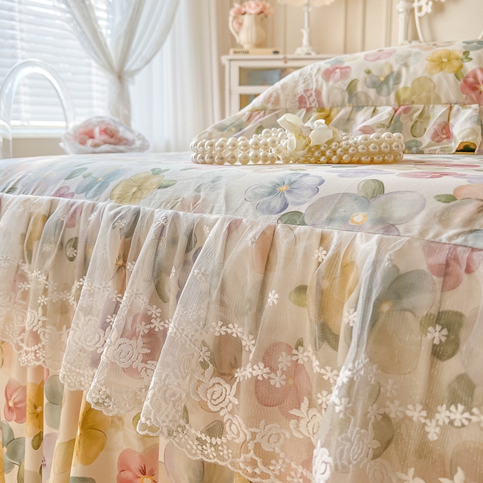 91家纺网 家纺一手货源 找家纺 网红馆（ck家纺） 2025新款全棉纯棉印花13372床裙四件套 飞花似梦