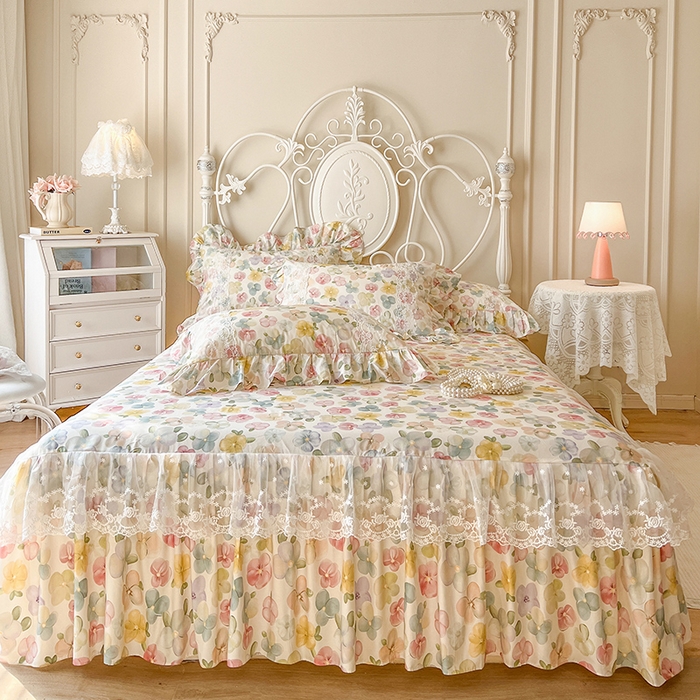 91家纺网 家纺一手货源 找家纺 网红馆（ck家纺） 2025新款全棉纯棉印花13372床裙四件套 飞花似梦