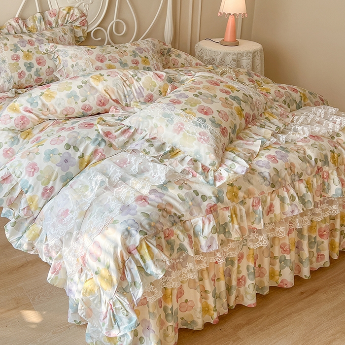 网红馆（ck家纺） 2025新款全棉纯棉印花13372床裙四件套 飞花似梦