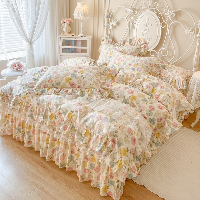 91家纺网 家纺一手货源 找家纺 网红馆（ck家纺） 2025新款全棉纯棉印花13372床裙四件套 飞花似梦