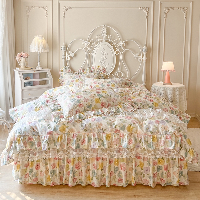 91家纺网 家纺一手货源 找家纺 网红馆（ck家纺） 2025新款全棉纯棉印花13372床裙四件套 飞花似梦