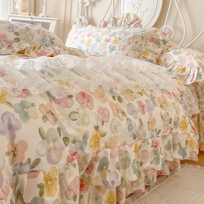 91家纺网 家纺一手货源 找家纺 网红馆（ck家纺） 2025新款全棉纯棉印花13372床裙四件套 飞花似梦