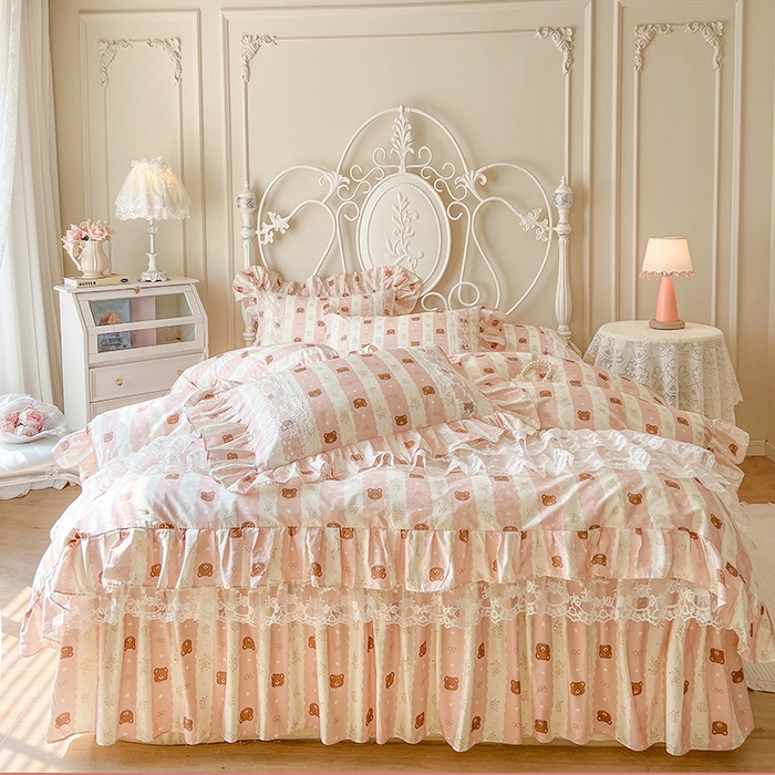 91家纺网 家纺一手货源 找家纺 网红馆（ck家纺） 2025新款全棉纯棉印花13372床裙四件套 碎花小熊