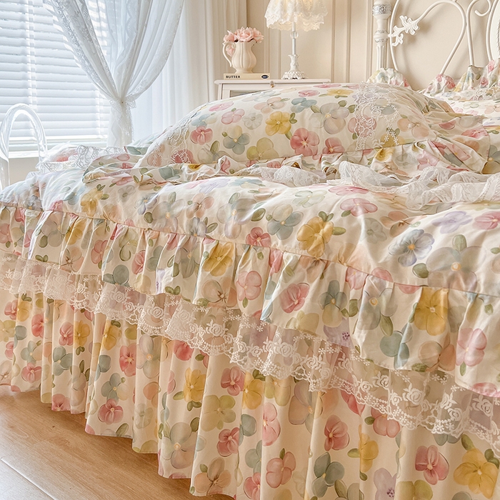 91家纺网 家纺一手货源 找家纺 网红馆（ck家纺） 2025新款全棉纯棉印花13372床裙四件套 飞花似梦