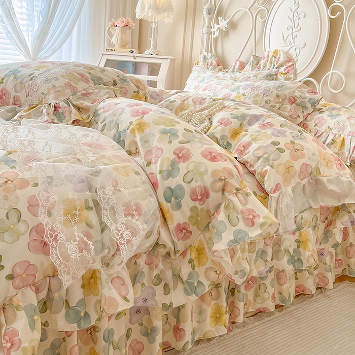 91家纺网 家纺一手货源 找家纺 网红馆（ck家纺） 2025新款全棉纯棉印花13372床裙四件套 飞花似梦