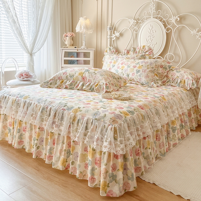 91家纺网 家纺一手货源 找家纺 网红馆（ck家纺） 2025新款全棉纯棉印花13372床裙四件套 飞花似梦