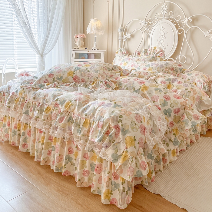 91家纺网 家纺一手货源 找家纺 网红馆（ck家纺） 2025新款全棉纯棉印花13372床裙四件套 飞花似梦