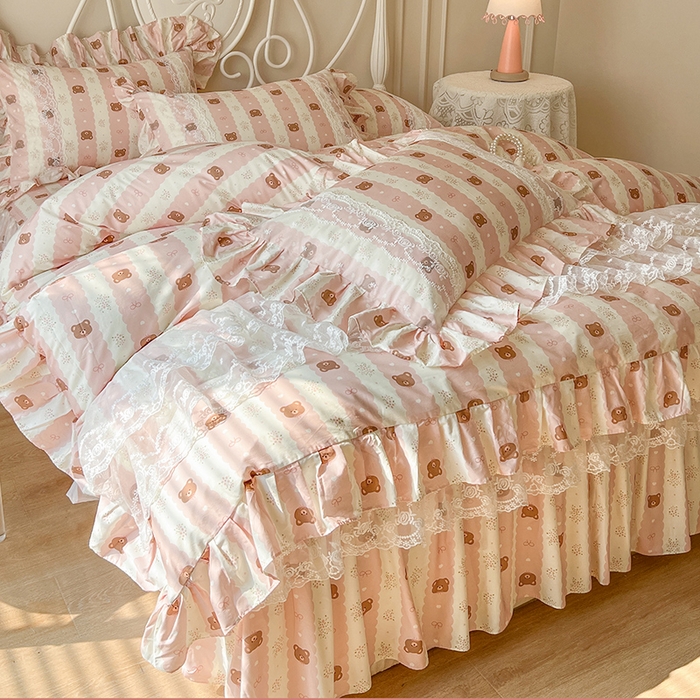 网红馆（ck家纺） 2025新款全棉纯棉印花13372床裙四件套 碎花小熊