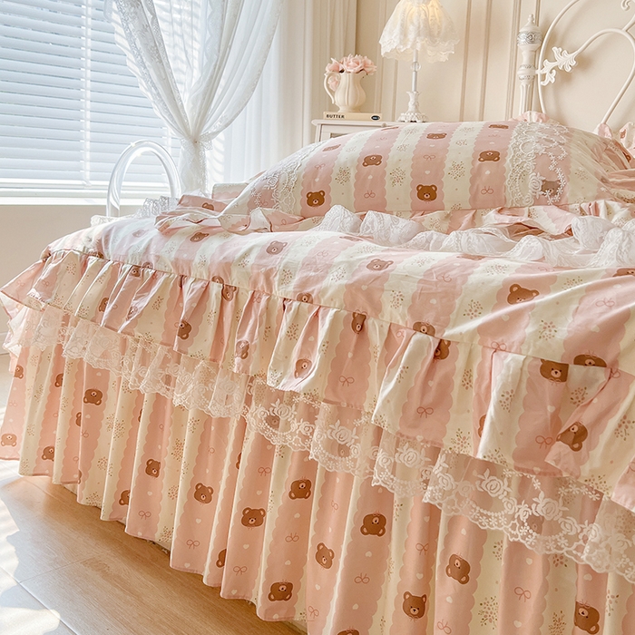 91家纺网 家纺一手货源 找家纺 网红馆（ck家纺） 2025新款全棉纯棉印花13372床裙四件套 碎花小熊