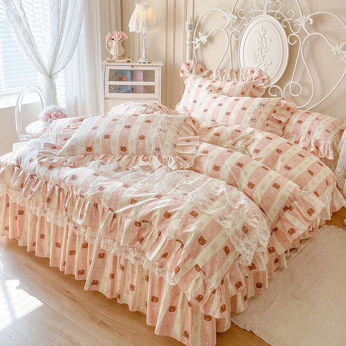 91家纺网 家纺一手货源 找家纺 网红馆（ck家纺） 2025新款全棉纯棉印花13372床裙四件套 碎花小熊