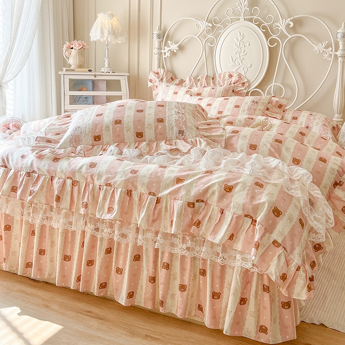 91家纺网 家纺一手货源 找家纺 网红馆（ck家纺） 2025新款全棉纯棉印花13372床裙四件套 碎花小熊