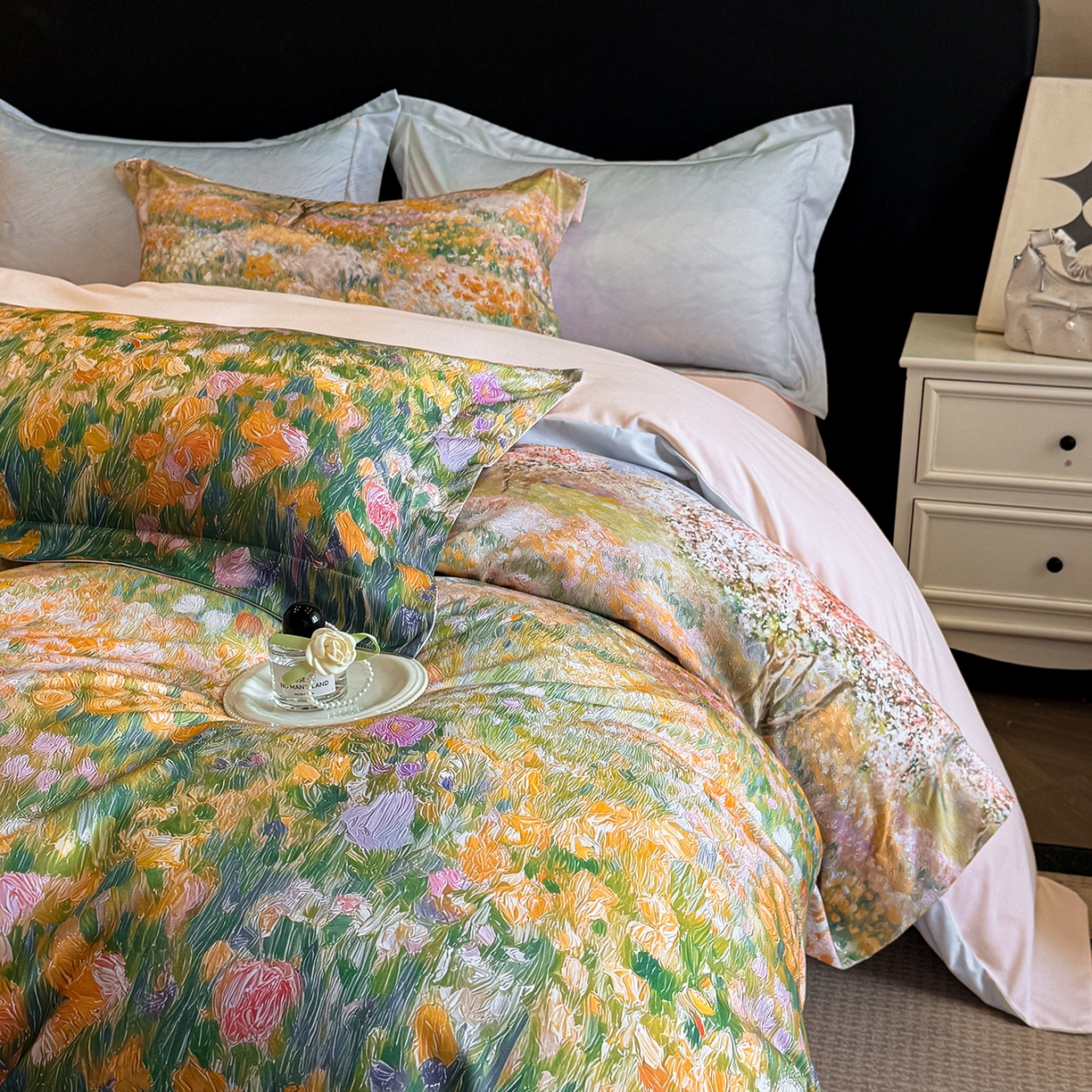 91家纺网 家纺一手货源 找家纺 置顶家纺 2025秋冬新款亲肤加厚140克磨毛四件套-普罗旺斯羽翎系列 普罗旺斯-玉兰