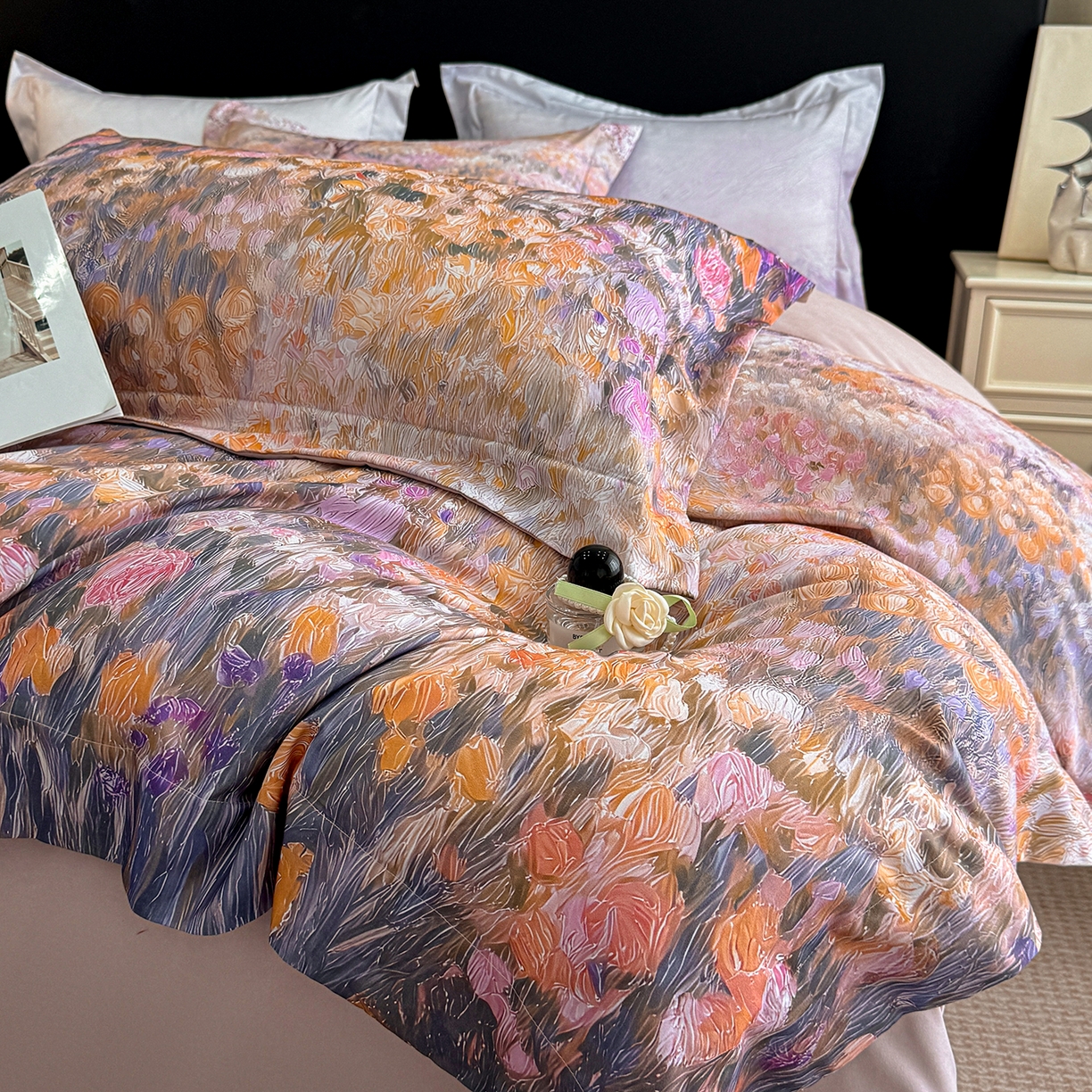 91家纺网 家纺一手货源 找家纺 置顶家纺 2025秋冬新款亲肤加厚140克磨毛四件套-普罗旺斯羽翎系列 普罗旺斯-豆紫