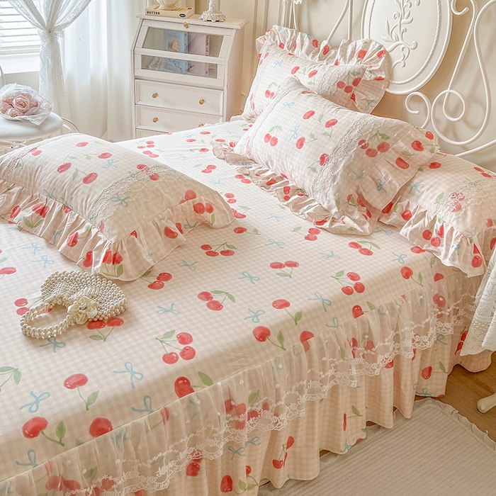 91家纺网 家纺一手货源 找家纺 网红馆（ck家纺） 2025新款全棉纯棉印花13372床裙四件套 樱桃格