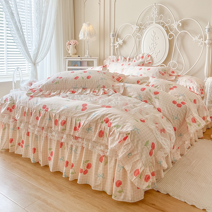 91家纺网 家纺一手货源 找家纺 网红馆（ck家纺） 2025新款全棉纯棉印花13372床裙四件套 樱桃格