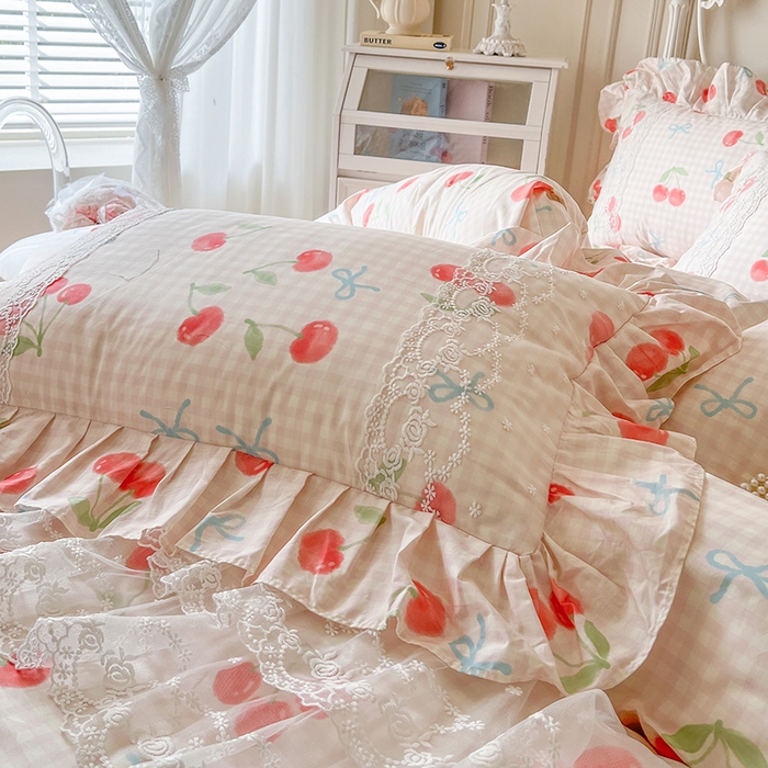 91家纺网 家纺一手货源 找家纺 网红馆（ck家纺） 2025新款全棉纯棉印花13372床裙四件套 樱桃格