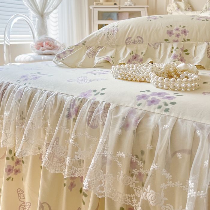 91家纺网 家纺一手货源 找家纺 网红馆（ck家纺） 2025新款全棉纯棉印花13372床裙四件套 蝶舞