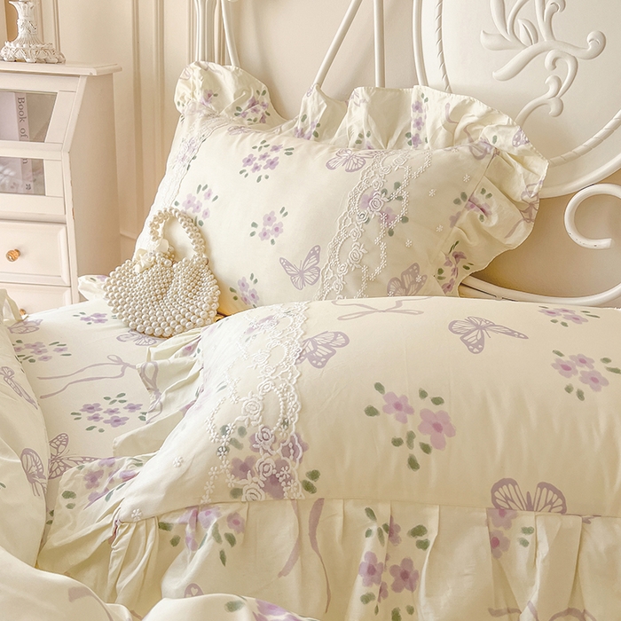 91家纺网 家纺一手货源 找家纺 网红馆（ck家纺） 2025新款全棉纯棉印花13372床裙四件套 蝶舞