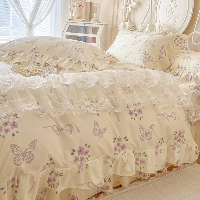 91家纺网 家纺一手货源 找家纺 网红馆（ck家纺） 2025新款全棉纯棉印花13372床裙四件套 蝶舞