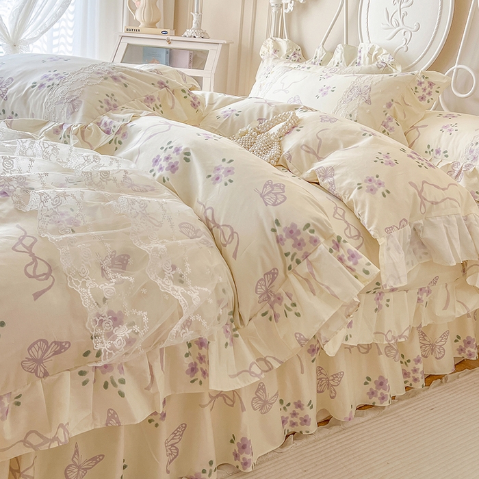 91家纺网 家纺一手货源 找家纺 网红馆（ck家纺） 2025新款全棉纯棉印花13372床裙四件套 蝶舞