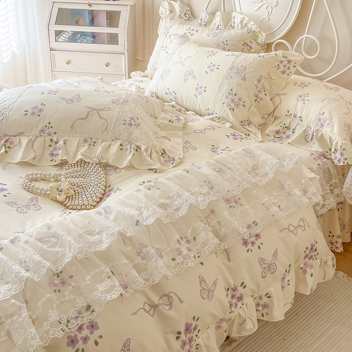 91家纺网 家纺一手货源 找家纺 网红馆（ck家纺） 2025新款全棉纯棉印花13372床裙四件套 蝶舞