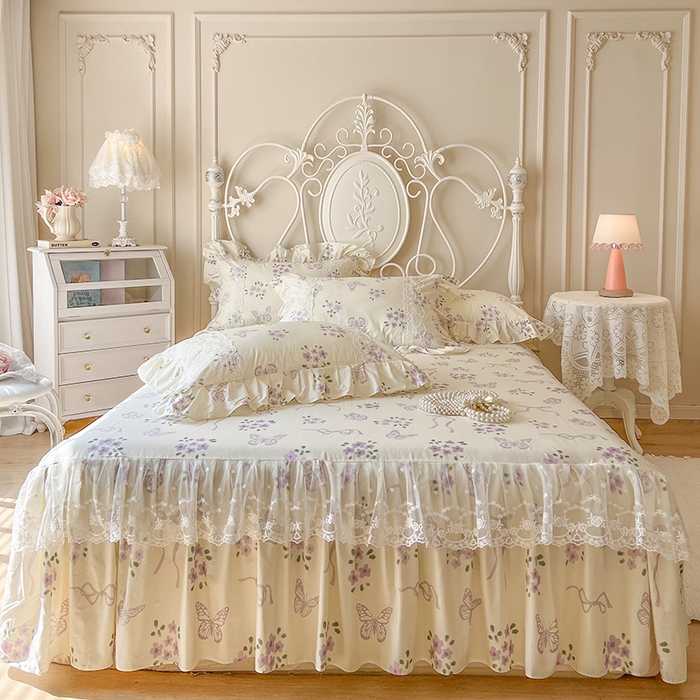 91家纺网 家纺一手货源 找家纺 网红馆（ck家纺） 2025新款全棉纯棉印花13372床裙四件套 蝶舞