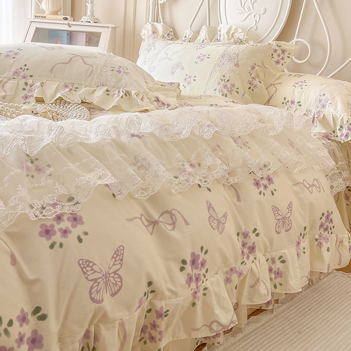 91家纺网 家纺一手货源 找家纺 网红馆（ck家纺） 2025新款全棉纯棉印花13372床裙四件套 蝶舞