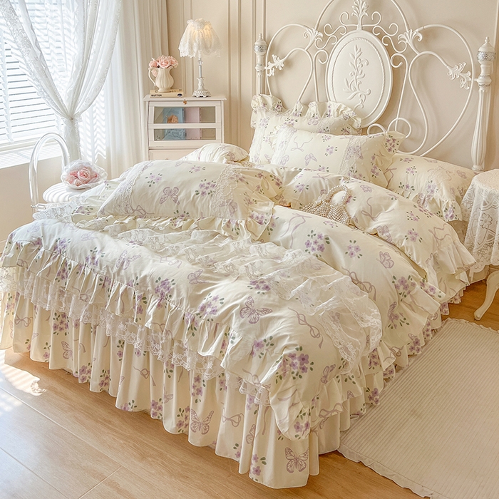 91家纺网 家纺一手货源 找家纺 网红馆（ck家纺） 2025新款全棉纯棉印花13372床裙四件套 蝶舞