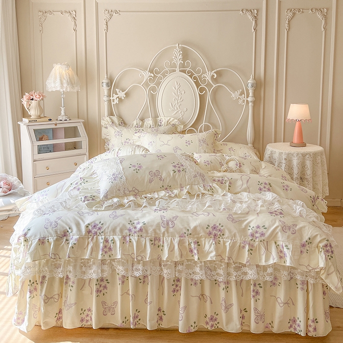 91家纺网 家纺一手货源 找家纺 网红馆（ck家纺） 2025新款全棉纯棉印花13372床裙四件套 蝶舞