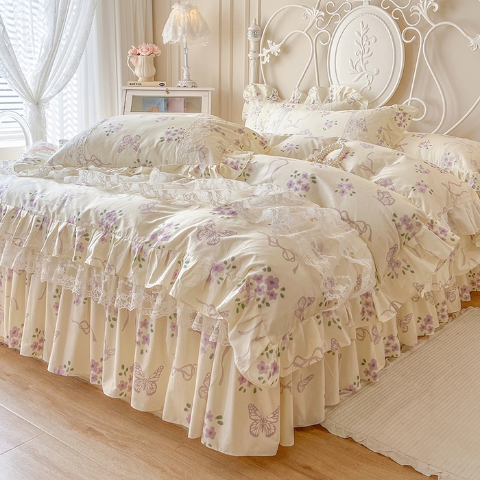 91家纺网 家纺一手货源 找家纺 网红馆（ck家纺） 2025新款全棉纯棉印花13372床裙四件套 蝶舞