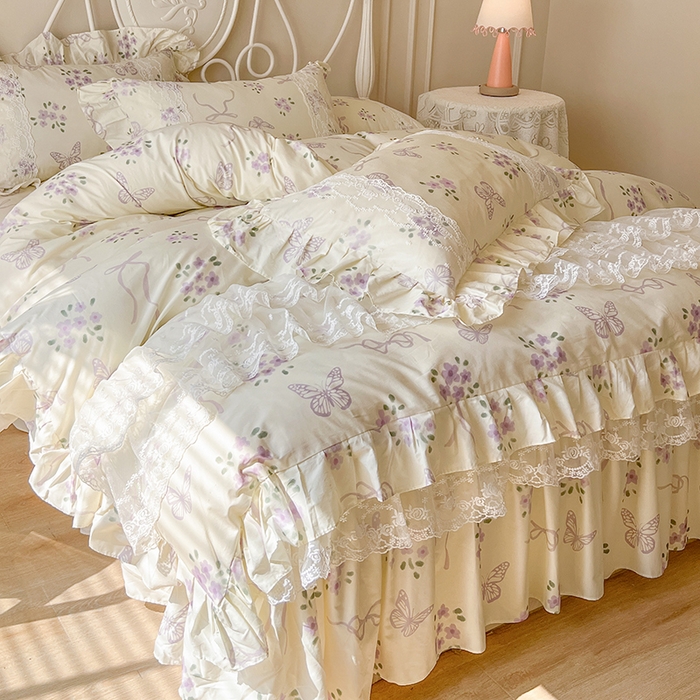 网红馆（ck家纺） 2025新款全棉纯棉印花13372床裙四件套 蝶舞