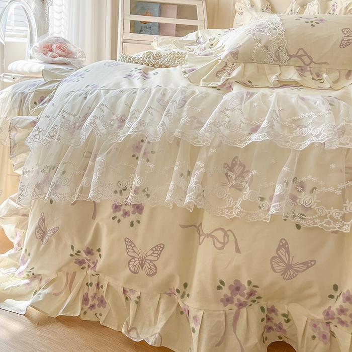 91家纺网 家纺一手货源 找家纺 网红馆（ck家纺） 2025新款全棉纯棉印花13372床裙四件套 蝶舞