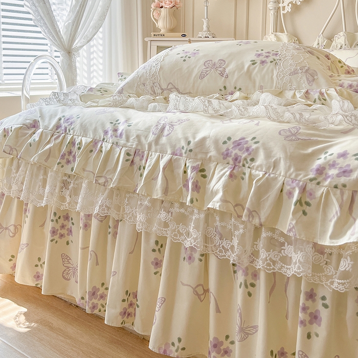 91家纺网 家纺一手货源 找家纺 网红馆（ck家纺） 2025新款全棉纯棉印花13372床裙四件套 蝶舞