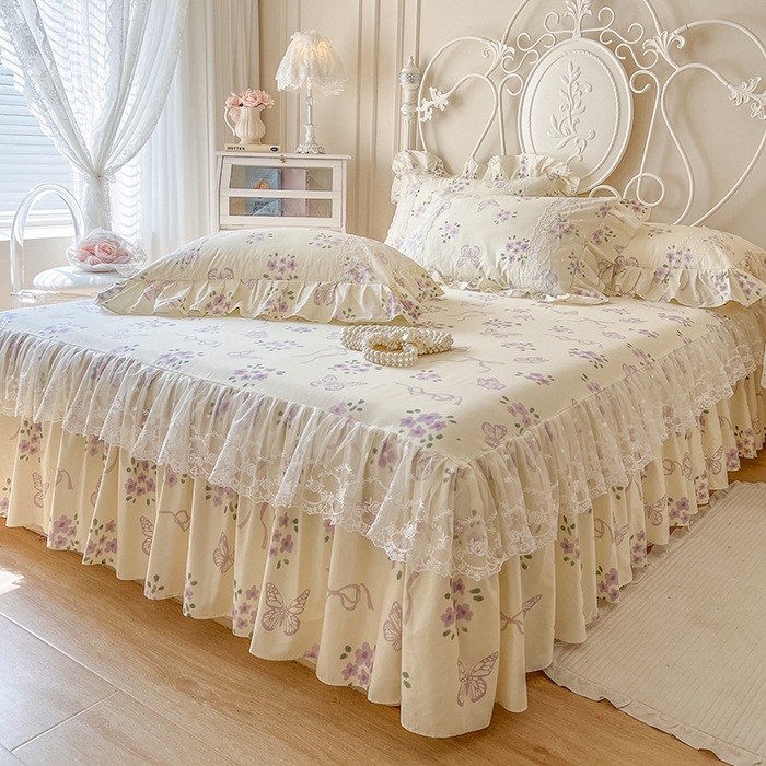 91家纺网 家纺一手货源 找家纺 网红馆（ck家纺） 2025新款全棉纯棉印花13372床裙单品单床裙床裙单件 蝶舞