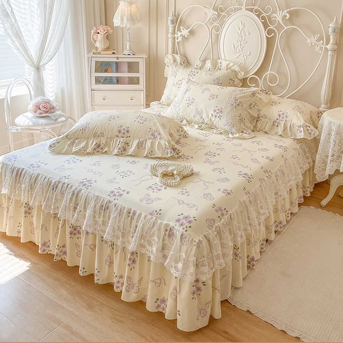 91家纺网 家纺一手货源 找家纺 网红馆（ck家纺） 2025新款全棉纯棉印花13372床裙单品单床裙床裙单件 蝶舞