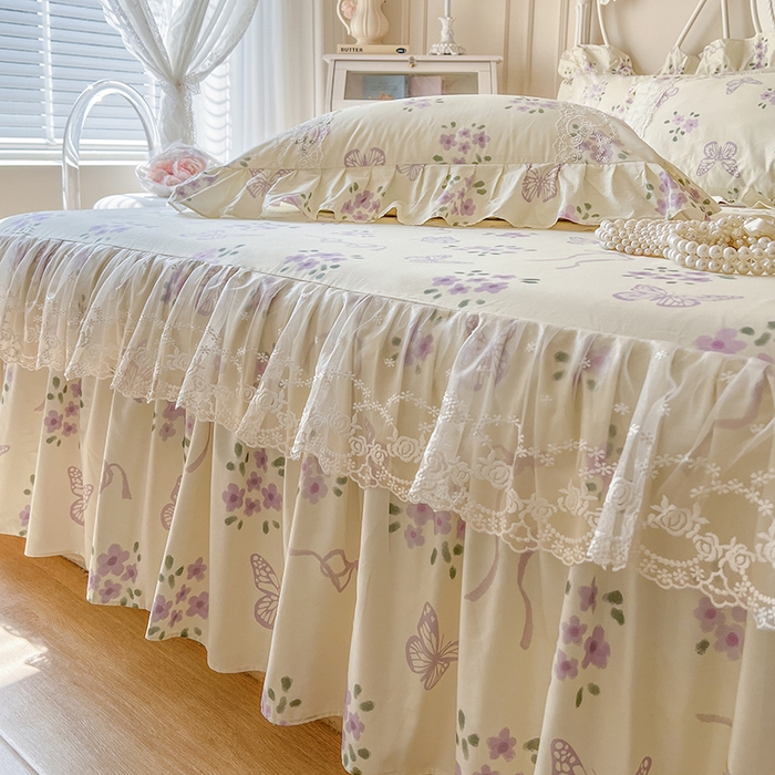 91家纺网 家纺一手货源 找家纺 网红馆（ck家纺） 2025新款全棉纯棉印花13372床裙单品单床裙床裙单件 蝶舞