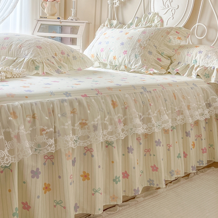 91家纺网 家纺一手货源 找家纺 网红馆（ck家纺） 2025新款全棉纯棉印花13372床裙单品单床裙床裙单件 花丛间