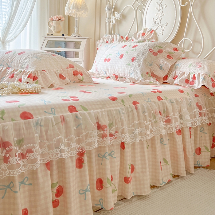 91家纺网 家纺一手货源 找家纺 网红馆（ck家纺） 2025新款全棉纯棉印花13372床裙单品单床裙床裙单件 樱桃格