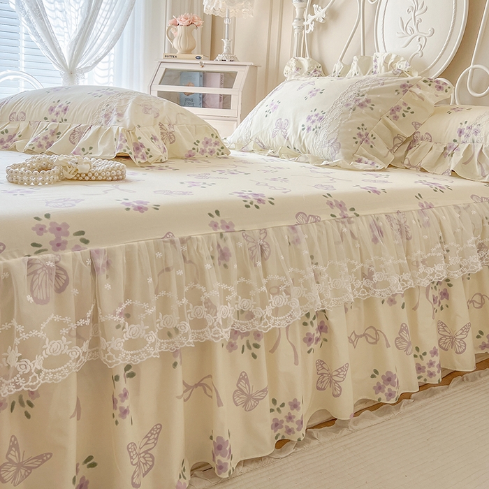 91家纺网 家纺一手货源 找家纺 网红馆（ck家纺） 2025新款全棉纯棉印花13372床裙单品单床裙床裙单件 蝶舞