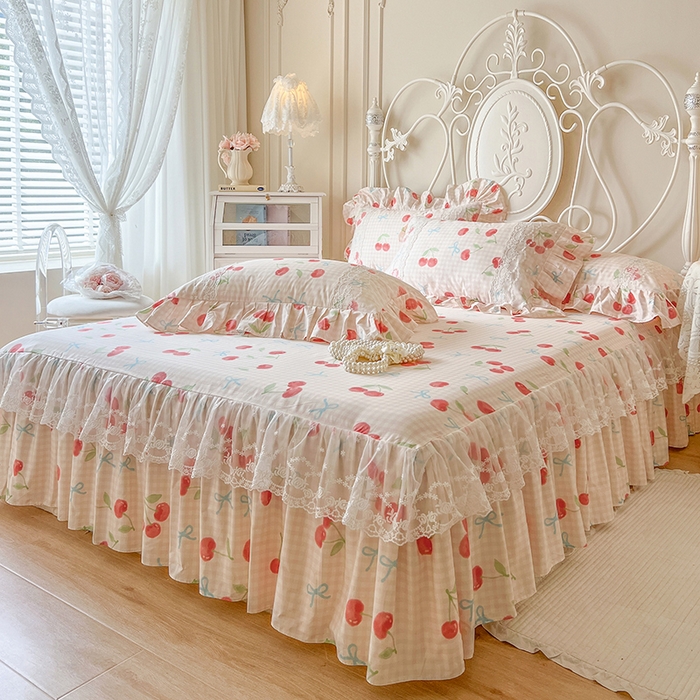 91家纺网 家纺一手货源 找家纺 网红馆（ck家纺） 2025新款全棉纯棉印花13372床裙单品单床裙床裙单件 樱桃格