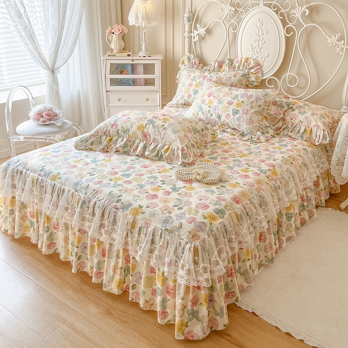 91家纺网 家纺一手货源 找家纺 网红馆（ck家纺） 2025新款全棉纯棉印花13372床裙单品单床裙床裙单件 飞花似梦